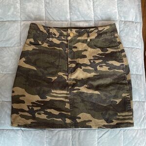 Le Lis Green Camouflage Denim Mini Skirt